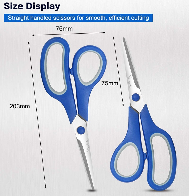 VERONES Scissors, VERONES 8 Inch Soft Comfort-Grip Handles & Stainless Steel Sharp Blades Perfect for Cutting Paper, Fabric Photos, & More, 15-Pack - Image 1